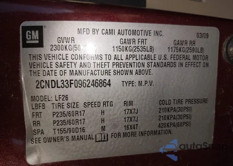 2009 Chevrolet Equinox Lt z USA, uszkodzony, nr VIN 2CNDL33F096246864